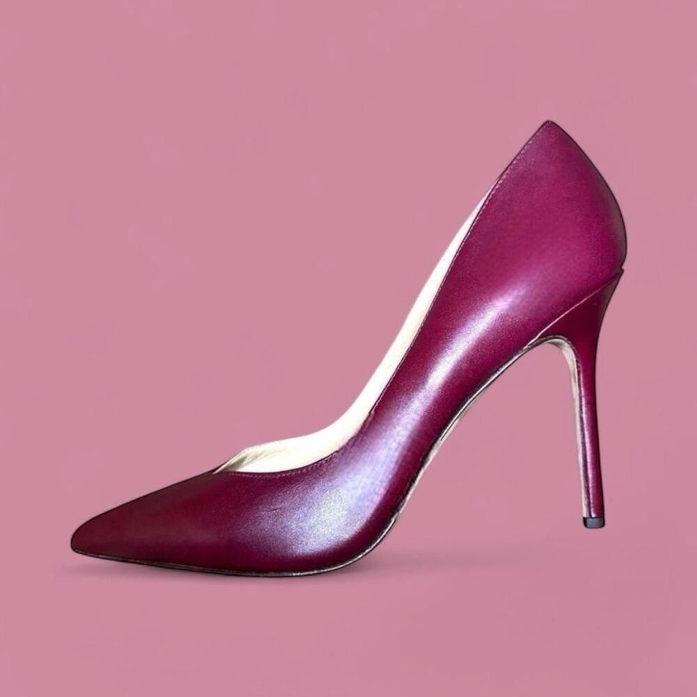 Veronica Beard Lisa Leather Pointed Toe Stiletto Pumps Burgundy Wine Size 9